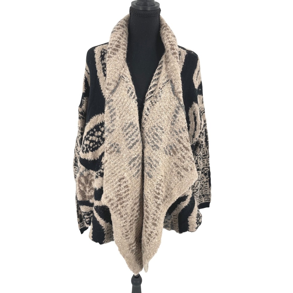 Gary Graham 422 Cardigan Womens OS Black Tan Alpaca Cotton Cocoon Oversized Boho